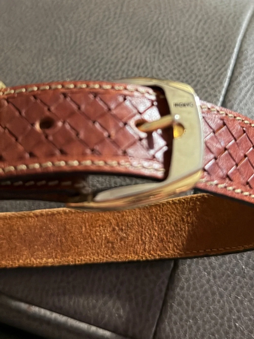 Vintage Pierre Cardin Brown Woven Leather Belt with Gold Accents